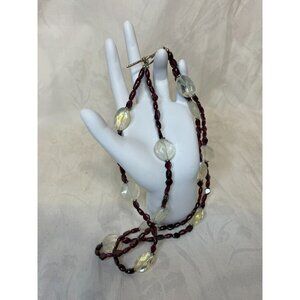 Vintage Garnet Beads Moonstone Disc Sterling Silver Necklace